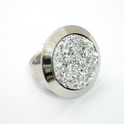 Stainless Steel Ring with white crystals *Oracle*