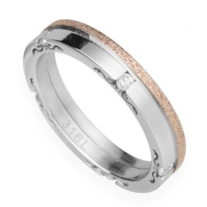 Stainless Steel Ring rose gold  sand effect and crystal *FEELING*