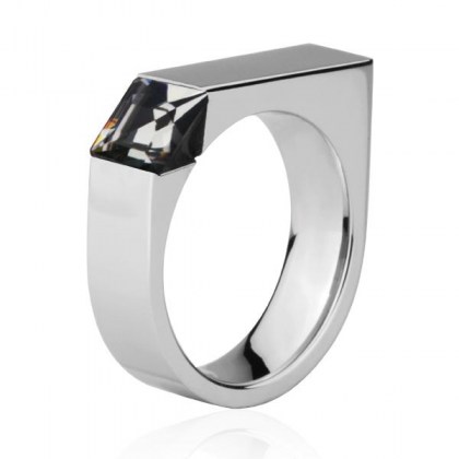 Stainless Steel Ring with Black Diamond Crystal *Avant-Guard*