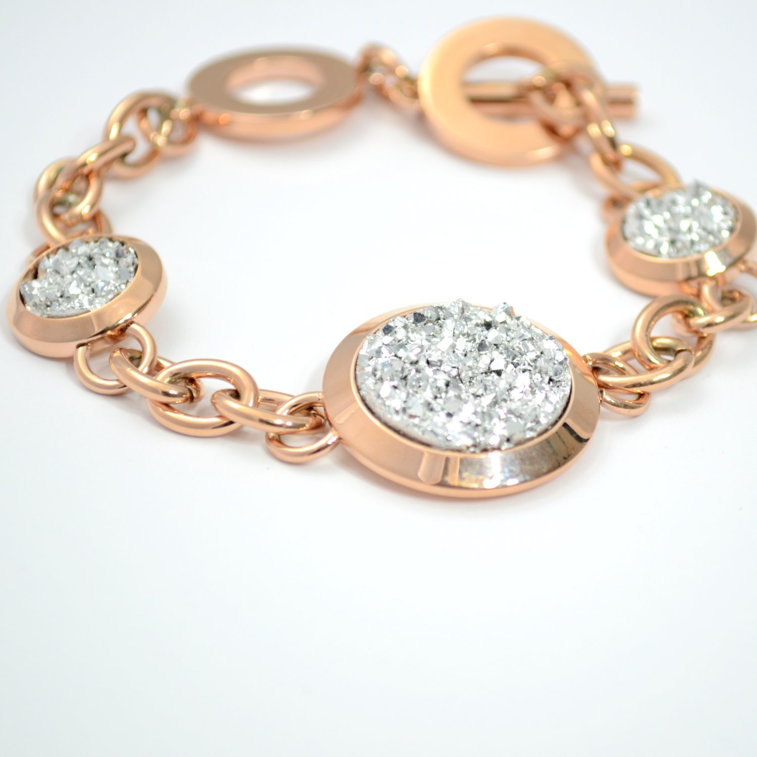 Stainless Steel Bracelet gold color with white crystalsi *Oracle*