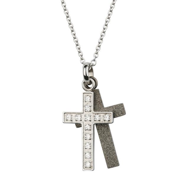 Stainless Steel Pendant gun PVD and white crystals *Faith*