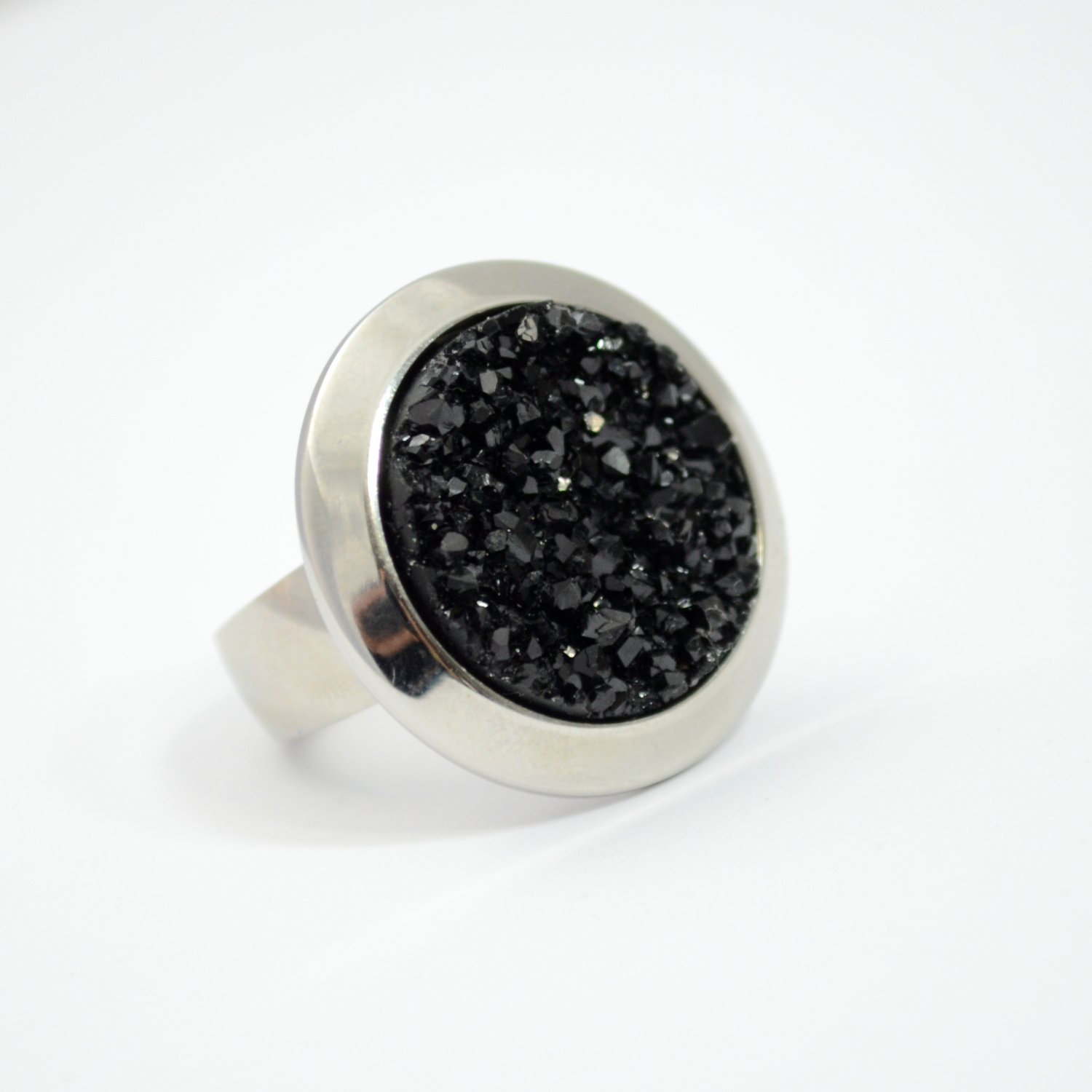 Stainless Steel Ring with black crystals *Oracle*