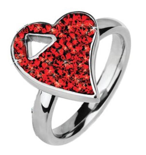 Stainless Steel Ring with red Swarovski Elements *Je t\'aime*
