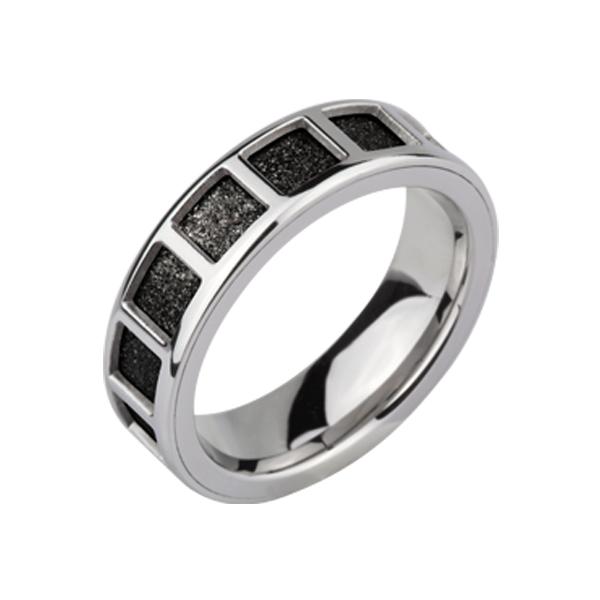 Stainless Steel Ring with black sand effect *Deux Ils*