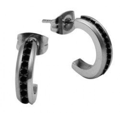 Stainless Steel Earrings with black Swarovki Elements
