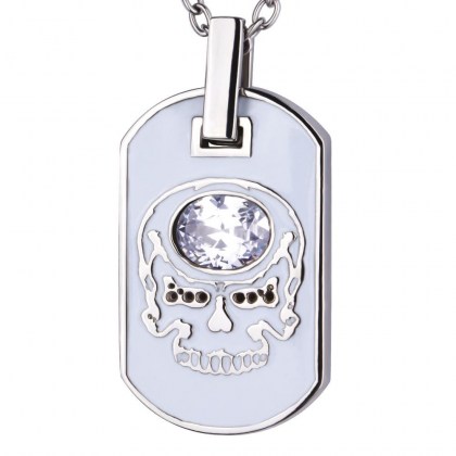 Stainless Steel Pendant and crystal *Skull* white
