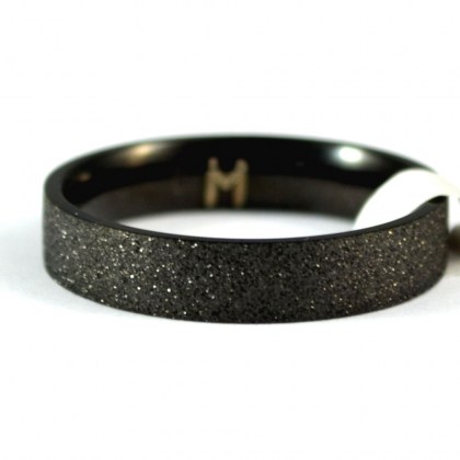 Stainless Steel Ring black sand effect *Glitter*