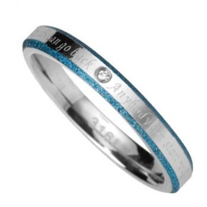 Stainless Steel Ring with blue sand effect *New Life*