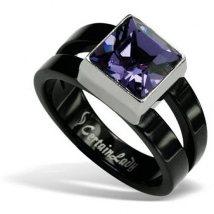 Stainless Steel black Ring with purple  Swarovski *Passione*