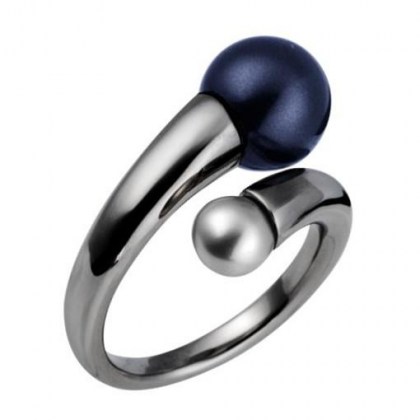 Stainless Steel Ring with blue steel pearl *Onda*